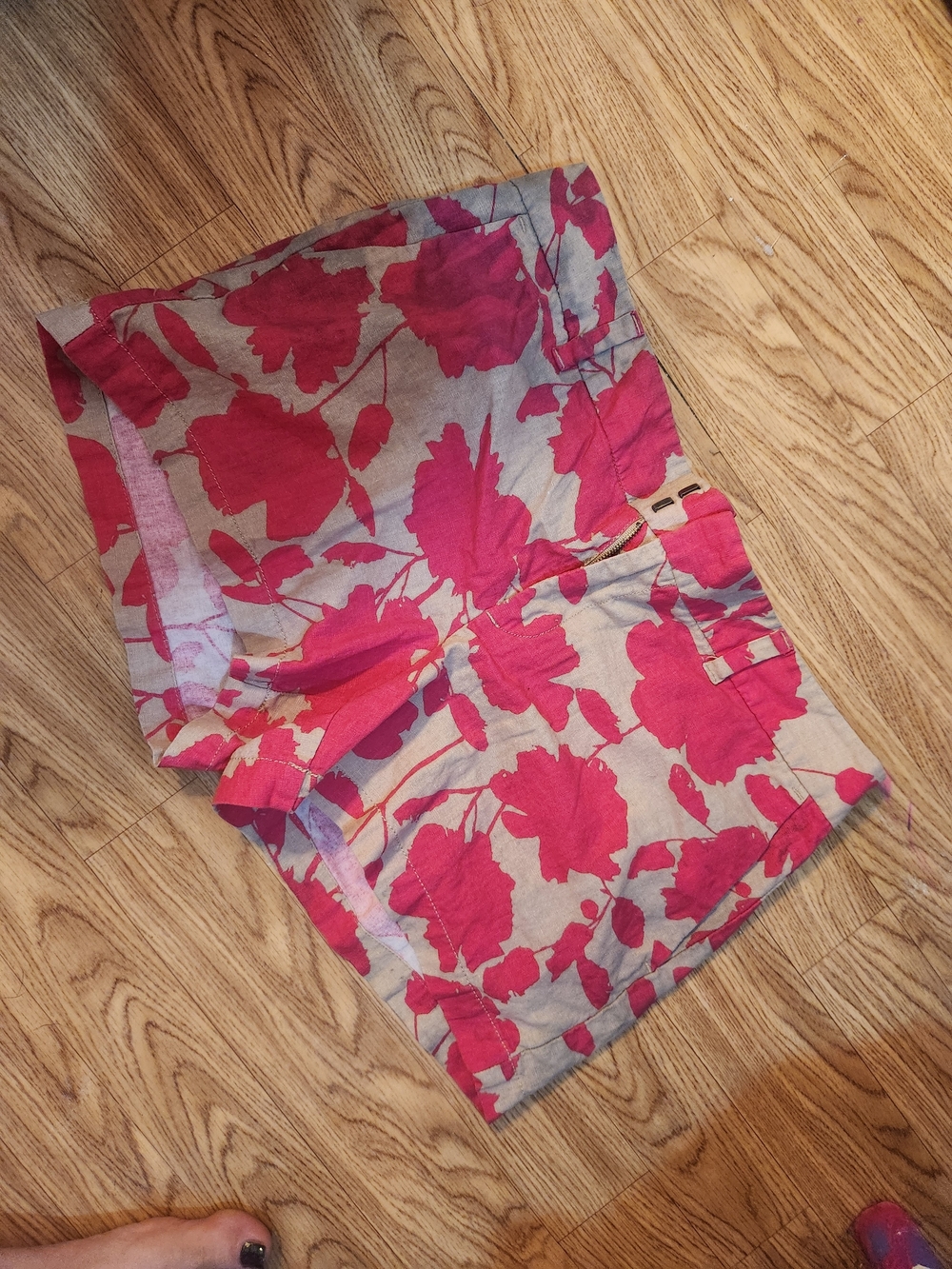 LOFT Floral Linen Shorts - Bright Pink on Tan 6